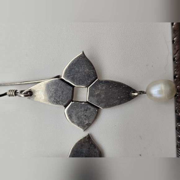 Sterling Silver Pearl Dangle Earrings - Picture 5 of 10